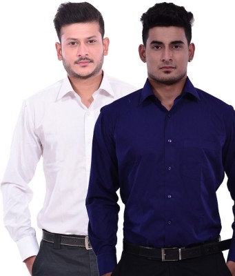 Royal Kurta Men Solid Formal Dark Blue, White Shirt(Pack of 2)