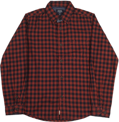 

Indian Terrain Boys Checkered Casual Dark Blue, Orange Shirt, Rust