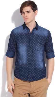 Breakbounce Men's Printed Casual Blue Shirt, Indigo