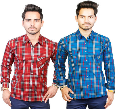 

Trendster Men's Checkered Casual Multicolor Shirt(Pack of 2