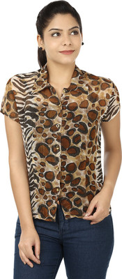 

Eves Pret A Porter Women's Printed Casual Multicolor Shirt, Black;brown