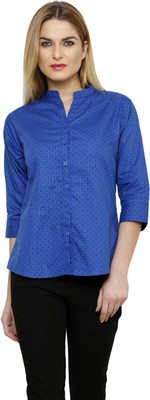 

Ritzzy Women's Solid Casual Chinese Collar Shirt, Blue