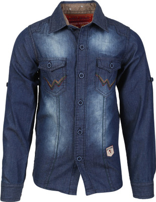 

Lilliput Boy's Solid Casual Dark Blue Shirt