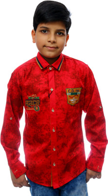 

Ennjoy Boys Self Design, Embroidered, Applique Casual Red Shirt