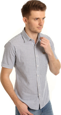 

Flying Machine Men's Striped Casual White, Grey Shirt, White;blue