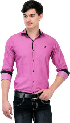 

Macoro Men's Solid Casual Semi Spread Collar Shirt, Pink