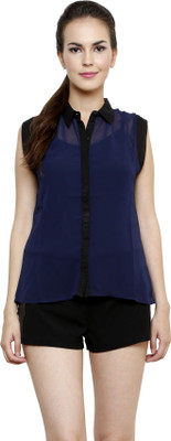 

I Am For You Women's Solid Casual Dark Blue Shirt, Navy blue