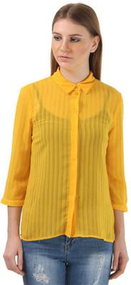 

Vero Moda Women's Striped Casual Yellow Shirt, Gold fusion