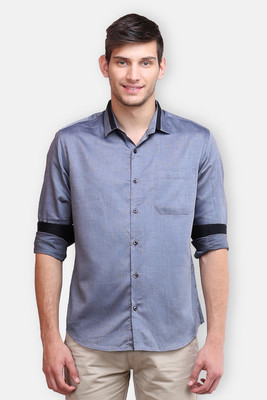 Four One Oh Men Self Design Formal Grey Shirt