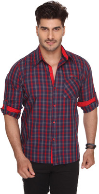 

Ramarrow Men's Checkered Casual Red Shirt, Navy;red