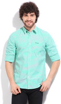 

Wrangler Men's Checkered Casual White, Green Shirt, Mint