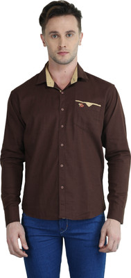 

British Terminal Men's Self Design Casual Brown Shirt, Coffee