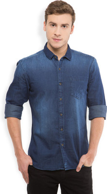 HIGHLANDER Men Solid Casual Dark Blue Shirt