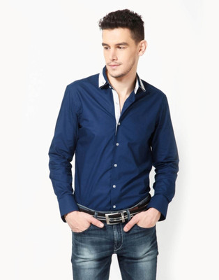 

Dazzio Men's Solid Casual Blue, White Shirt