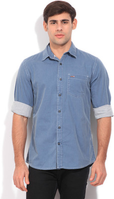 

Wrangler Men's Self Design Casual Blue Shirt, Indigo sky