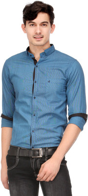 

Macoro Men's Solid Casual Semi Spread Collar Shirt, Dark blue