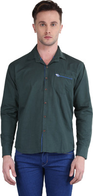 

British Terminal Men's Self Design Casual Dark Green Shirt, Bottle green