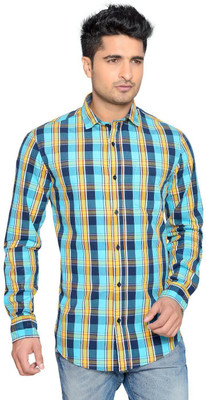 

Thinc Men's Checkered Casual Light Blue Shirt, Aqua;navy;yellow