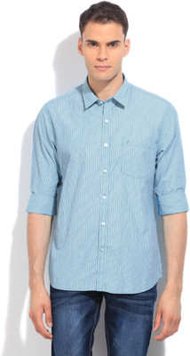 

John Players Men's Striped Casual Blue Shirt, 2a5