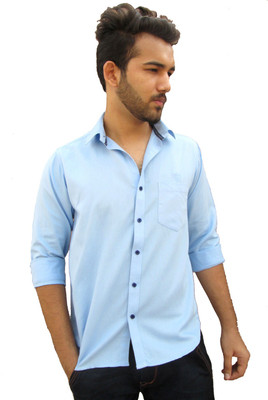 Solen Men Geometric Print Casual Light Blue Shirt