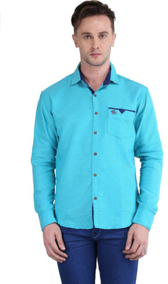 

British Terminal Men's Self Design Casual Light Blue Shirt, Turquoise