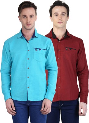 BRITISH TERMINAL Men Self Design Casual Multicolor Shirt(Pack of 2)