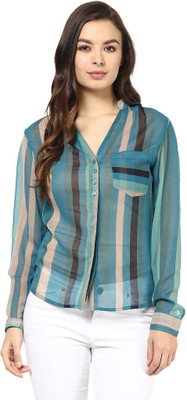 

Abiti Bella Women's Striped Casual Green Shirt