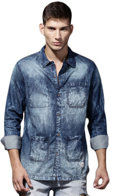 Roadster Men Solid Casual Blue Shirt at flipkart