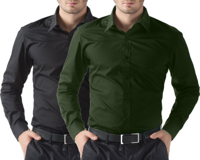 

You Forever Men's Solid Casual Black, Green Shirt(Pack of 2