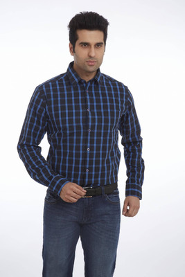 

Park Avenue Men's Checkered Casual Dark Blue Shirt