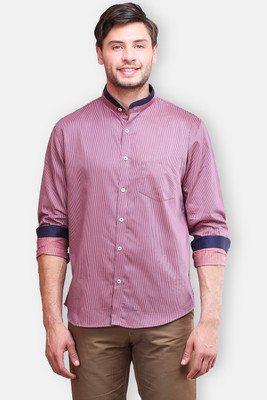 Four One Oh Men Self Design Formal Pink Shirt