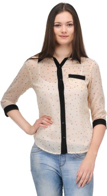 

Stilestreet Women's Printed Casual Beige Shirt