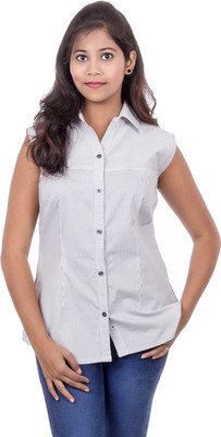 

Juee Women's Striped Casual White Shirt