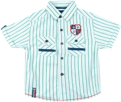 

612 League Boys Striped Casual White, Green Shirt