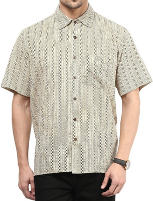 

Vivid India Men's Striped Casual Beige Shirt