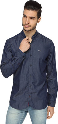 

Wrangler Men's Solid Casual Blue Shirt, Rinse