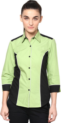 

Dazzio Women's Solid Formal Green, Black Shirt