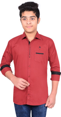 

Aedi Boy's Solid Casual Maroon Shirt