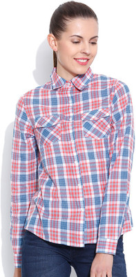 

Vaak Women's Checkered Casual Orange Shirt