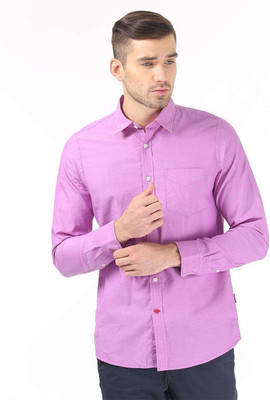 London Fog Men's Solid Casual Purple Shirt