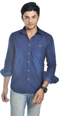 

British Terminal Men's Self Design Casual Blue Shirt, Navy blue