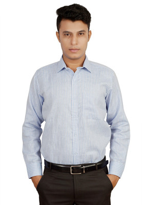 Helg Men's Striped Formal Blue Shirt, Light blue