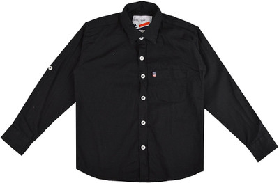

Little Man Boy's Solid Casual Black Shirt