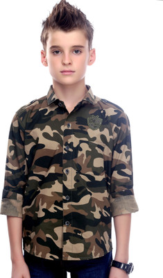 

MashUp Boys Printed Casual Green Shirt