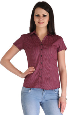 

ZAIRE Women's Checkered Casual Maroon Shirt