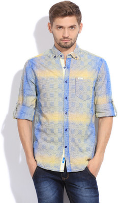 

The Indian Garage Co. Men's Checkered Casual Blue, Yellow Shirt