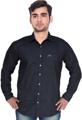 

7 Buttons Men's Solid Casual Regular Collar Shirt, Black