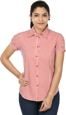 

Eves Pret A Porter Women's Striped Casual Red, White Shirt, Coral;white