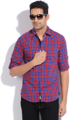 

The Indian Garage Co. Men's Checkered Casual Red Shirt, Navy red