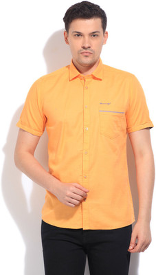 

LAWMAN Pg3 Men's Self Design Casual Orange Shirt, Mango